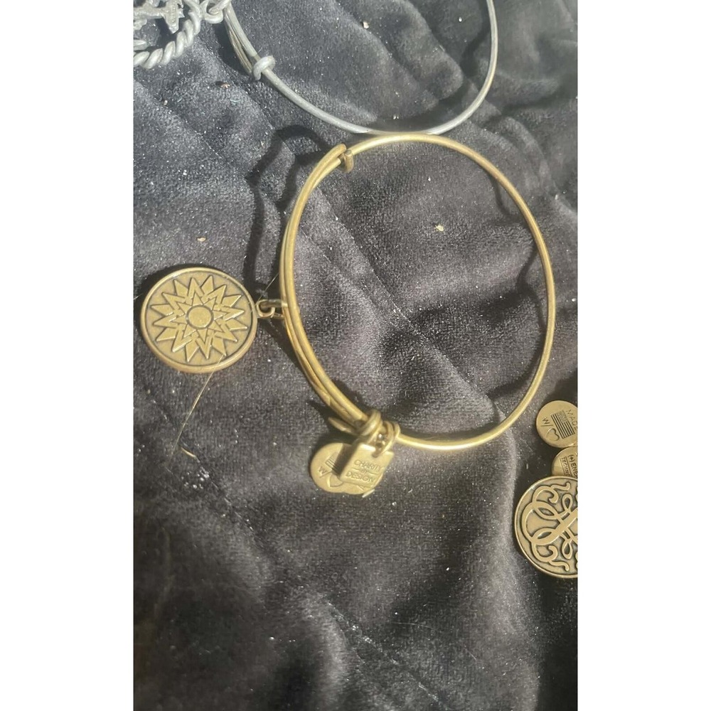 Alex and Ani Gold Tone Expandable Charm Bracelet with Sunburst Charm